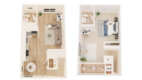 Floor plan for 1 bed, 2 baths, 1000 sqft